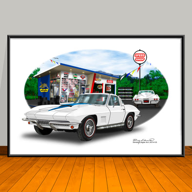 1967 Corvette Speed Shop Car Art Print - 13" X 19" UNFRAMED
