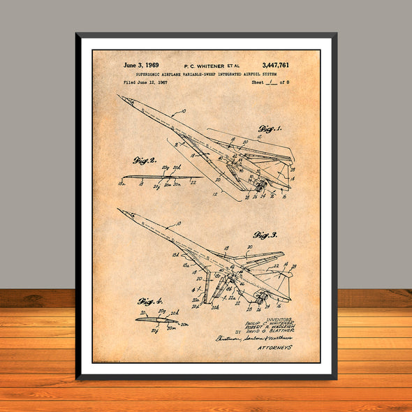 1967 Boeing Supersonic Airplane Patent Print - UNFRAMED