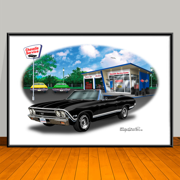 1968 Chevelle SS Convertible Black Stripe Muscle Car Art Print - 13" X 19" UNFRAMED
