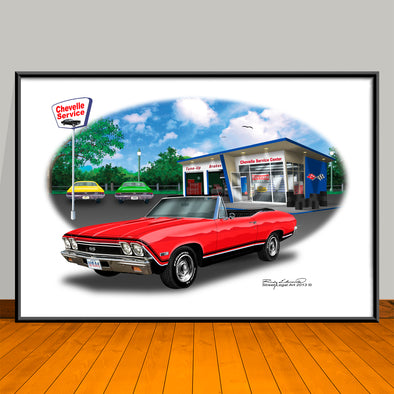 1968 Chevelle SS Convertible Black Stripe Muscle Car Art Print - 13" X 19" UNFRAMED