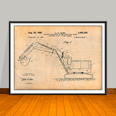 1969 Backhoe Excavator Patent Print - UNFRAMED