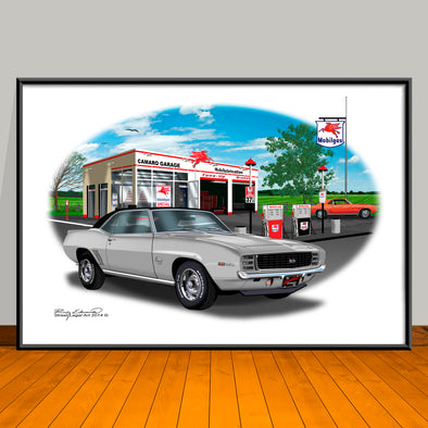 1969 Chevrolet Camaro RS SS 350 Muscle Car Art Print Vinyl Top Options - 13" X 19" UNFRAMED