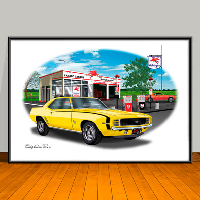 1969 Chevrolet Camaro RS SS 350 Muscle Car Art Print - Stripe Options -- 13" X 19" UNFRAMED
