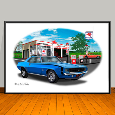 1969 Chevrolet Camaro RS SS 396 Muscle Car Art Print - Stripe Options -- 13" X 19" UNFRAMED