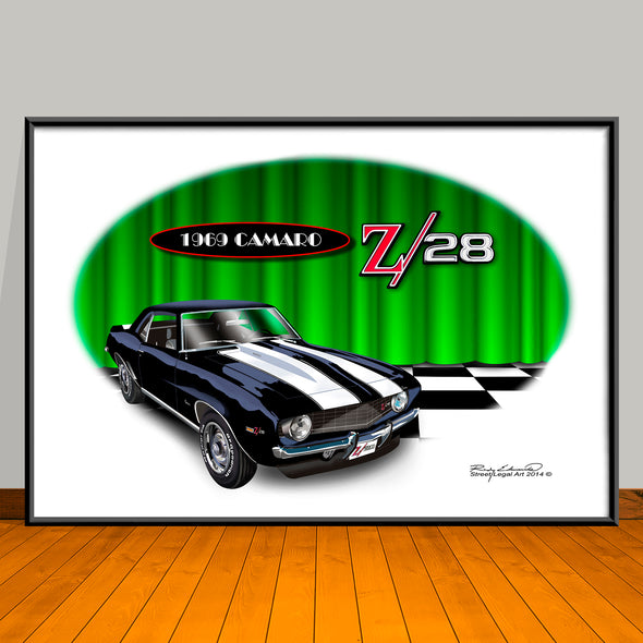 1969 Chevrolet Camaro Z28 Muscle Car Art Print 13" X 19" Unframed