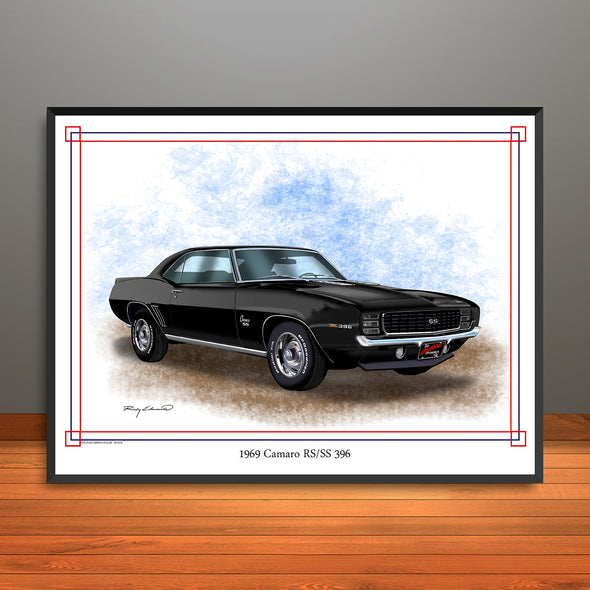 1969 Chevrolet Camaro RS SS 396 Muscle Car Art Print 18" X 24" UNFRAMED