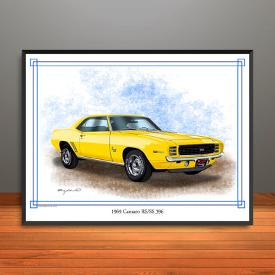1969 Chevrolet Camaro RS SS 396 Muscle Car Art Print 18" X 24" UNFRAMED