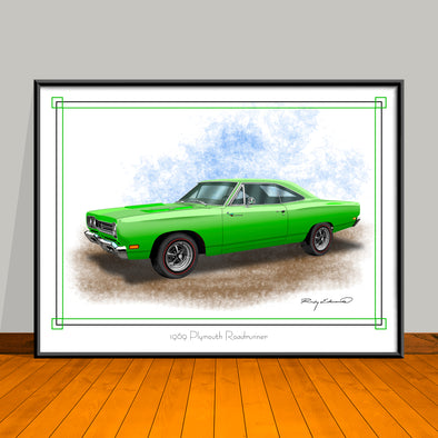 1969 Plymouth Roadrunner 383 Muscle Car Art Print - 18" X 24" UNFRAMED