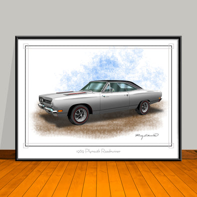 1969 Plymouth Roadrunner 383 Vinyl Top Muscle Car Art Print - 18" X 24" UNFRAMED