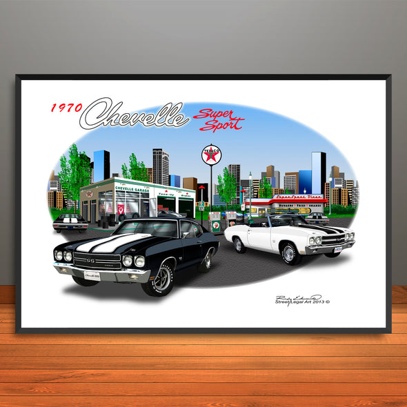 1970 Chevelle Super Sport City Garage Muscle Car Art Print - Stripe Options - - 13" X 19" UNFRAMED