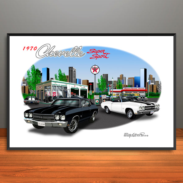 1970 Chevelle Super Sport City Garage Muscle Car Art Print - 13" X 19" UNFRAMED
