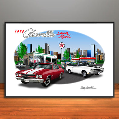 1970 Chevelle Super Sport City Garage Muscle Car Art Print - Stripe Options - - 13" X 19" UNFRAMED