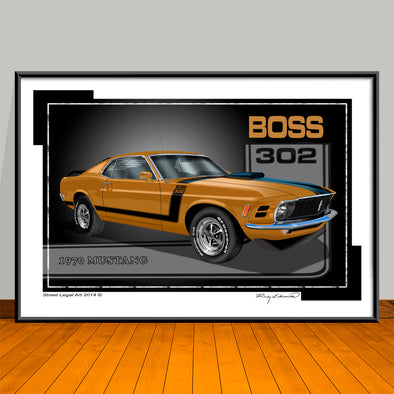 1970 Ford Mustang Boss 302 Muscle Car Art Print - 13 X 19 UNFRAMED