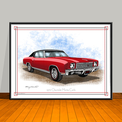 1970 Chevrolet Monte Carlo Vinyl Top Muscle Car Art Print - 18" X 24" UNFRAMED