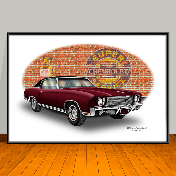 1970 Chevrolet Monte Carlo Vinyl Top Muscle Car Art Print - 13" X 19" UNFRAMED