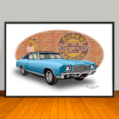 1970 Chevrolet Monte Carlo Vinyl Top Muscle Car Art Print - 13" X 19" UNFRAMED