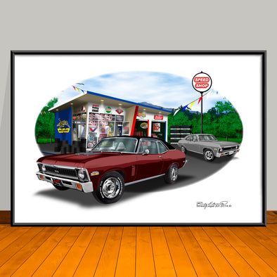 1970 Chevrolet Nova SS 350 Vinyl Top Muscle Car Art Print 13" X 19" UNFRAMED