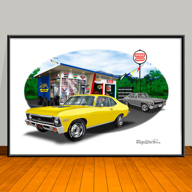 1970 Chevrolet Nova SS 350 Muscle Car Art Print 13" X 19" UNFRAMED