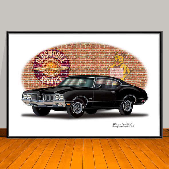 1970 Oldsmobile 442 Vinyl Top Muscle Car Art Print - 13" X 19" UNFRAMED