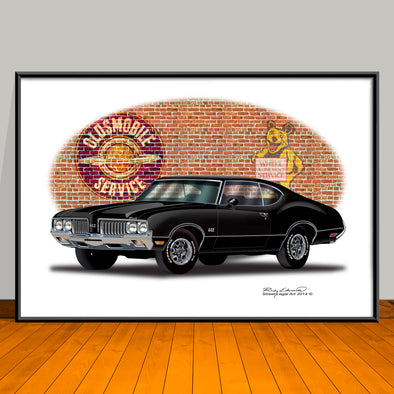 1970 Oldsmobile 442 Muscle Car Art Print - 13" X 19" UNFRAMED