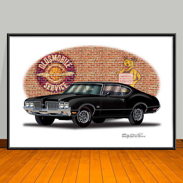 1970 Oldsmobile 442 Muscle Car Art Print - 13" X 19" UNFRAMED