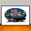 1970 Oldsmobile 442 Diner Vinyl Top Muscle Car Art Print - 13" X 19" UNFRAMED