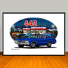 1970 Oldsmobile 442 Diner Vinyl Top Muscle Car Art Print - 13" X 19" UNFRAMED
