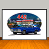 1970 Oldsmobile 442 Diner Vinyl Top Muscle Car Art Print - 13" X 19" UNFRAMED