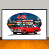 1970 Oldsmobile 442 Diner Vinyl Top Muscle Car Art Print - 13" X 19" UNFRAMED