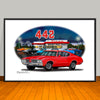1970 Oldsmobile 442 Diner Muscle Car Art Print - 13" X 19" UNFRAMED