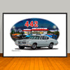 1970 Oldsmobile 442 Diner Muscle Car Art Print - 13" X 19" UNFRAMED