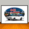 1970 Oldsmobile 442 Diner Vinyl Top Muscle Car Art Print - 13" X 19" UNFRAMED
