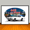 1970 Oldsmobile 442 Diner Muscle Car Art Print - 13" X 19" UNFRAMED