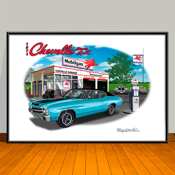1971 Chevelle Malibu SS Stripe & Top Option Muscle Car Art Print - 13" X 19" UNFRAMED