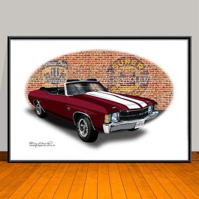 1971 Chevelle SS Convertible Black Cherry Muscle Car Art Print - 13" X 19" UNFRAMED