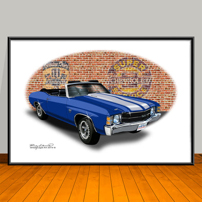 1971 Chevelle SS Convertible Dark Blue Muscle Car Art Print - 13" X 19" UNFRAMED