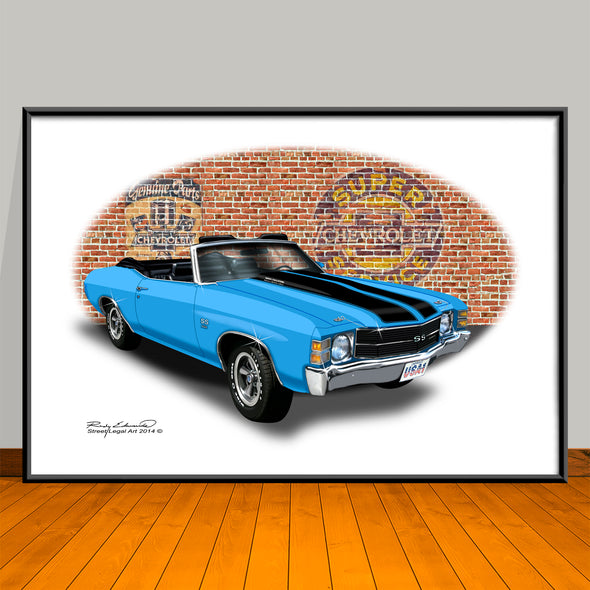 1971 Chevelle SS Convertible Light Blue Muscle Car Art Print - 13" X 19" UNFRAMED