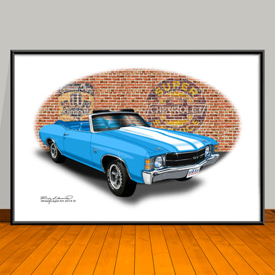 1971 Chevelle SS Convertible Light Blue Muscle Car Art Print - 13" X 19" UNFRAMED