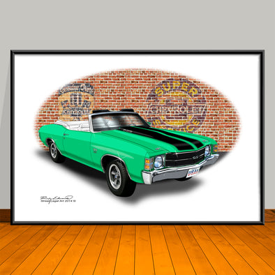 1971 Chevelle SS Convertible Light Green Muscle Car Art Print - 13" X 19" UNFRAMED