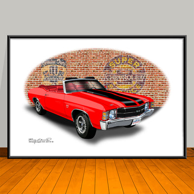 1971 Chevelle SS Convertible Red Muscle Car Art Print - 13" X 19" UNFRAMED