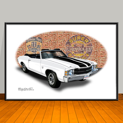 1971 Chevelle SS Convertible White Muscle Car Art Print - 13" X 19" UNFRAMED