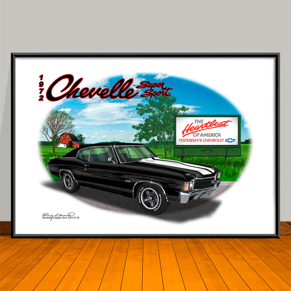 1972 Chevelle SS Stripe & Top Option Muscle Car Art Print - 13" X 19" UNFRAMED