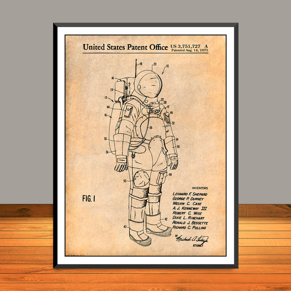 1973 NASA Apollo Space Suit Patent Print - UNFRAMED