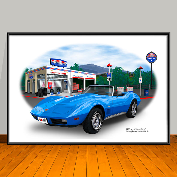 1974 Chevrolet Corvette Convertible Car Art Print - 13" X 19" UNFRAMED