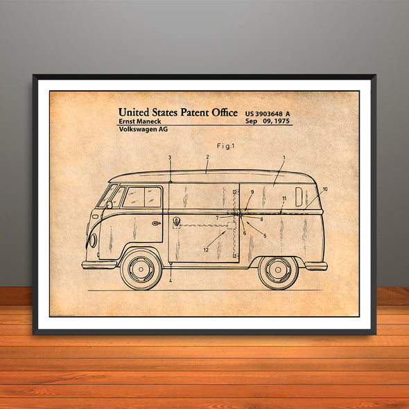 1975 VW Volkswagen Bus Patent Print - Unframed