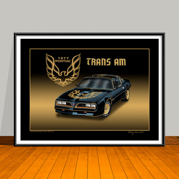1977 Limited Edition Pontiac Trans Am Muscle Car Art Print Signed by Artist Rudy Edwards UNFRAMED