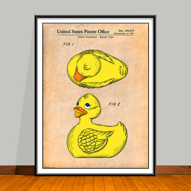 1981 Bendy Toys Colorized Rubber Ducky Patent Print - UNFRAMED
