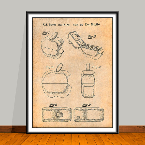 1985 Apple Shaped Flip Phone Patent Print - UNFRAMED