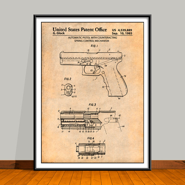 1985 Glock Automatic Pistol Patent Print - UNFRAMED