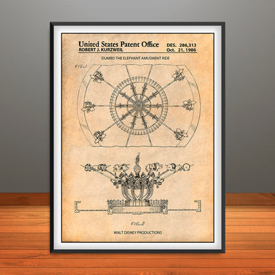 1986 Disney Dumbo Elephant Ride Patent Print - Unframed